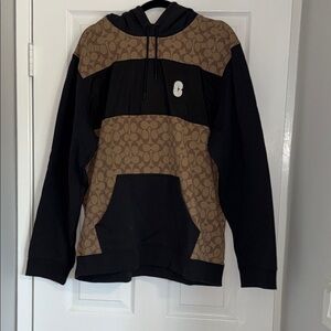 Coach Men’s Black and Brown Patterned Hoodie with Logo
